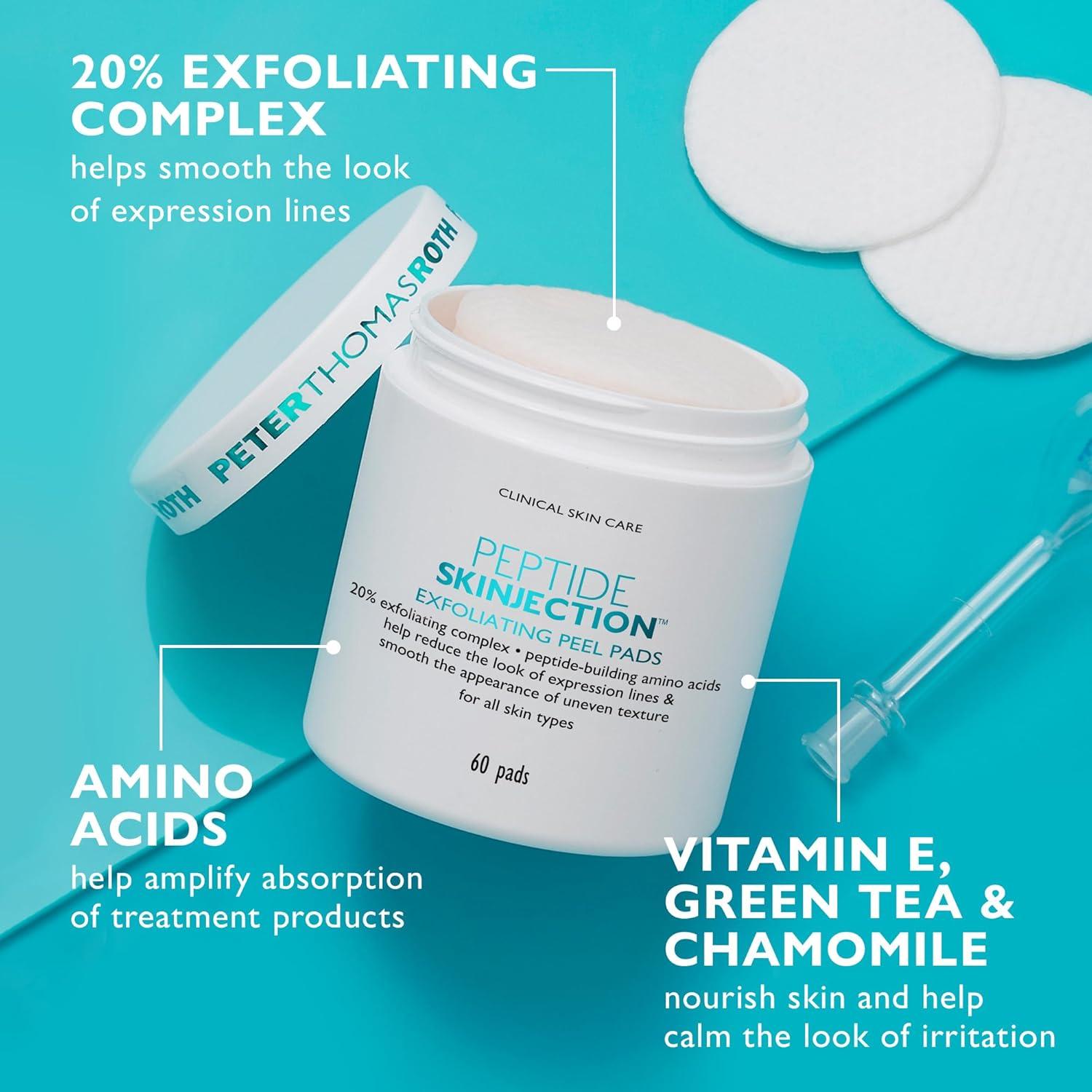 imagePeter Thomas Roth Peptide Skinjection Exfoliating Peel Pads For Smoothing Expression Lines ampamp Emerging Wrinkles FragranceFree AlcoholFree For All Skin Types