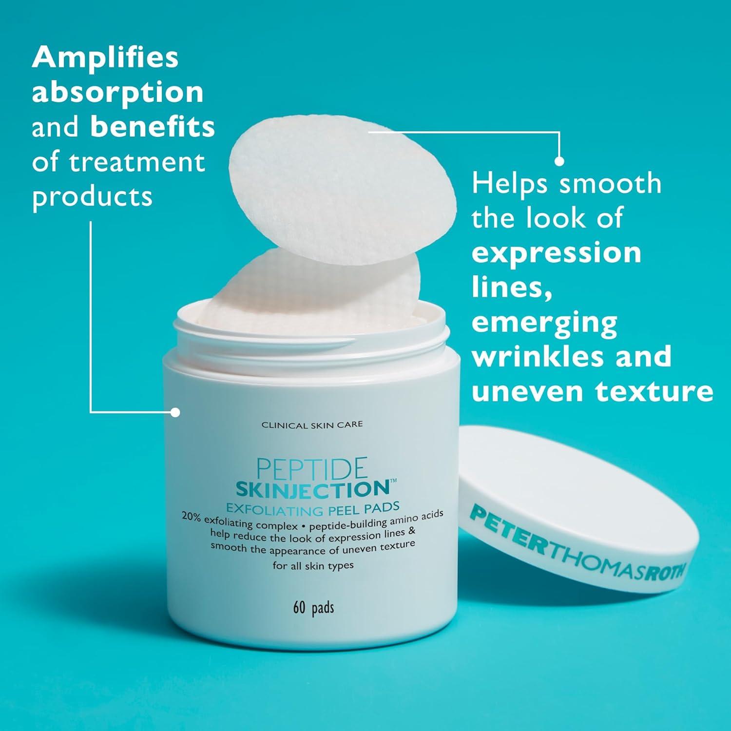 imagePeter Thomas Roth Peptide Skinjection Exfoliating Peel Pads For Smoothing Expression Lines ampamp Emerging Wrinkles FragranceFree AlcoholFree For All Skin Types