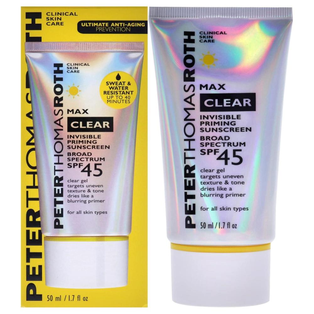imagePeter Thomas Roth  Max Clear Invisible Priming Sunscreen Broad Spectrum SPF 45  Makeup Primer with SPF WaterResistant Sunscreen Gel with Silky Finish 17 fl oz